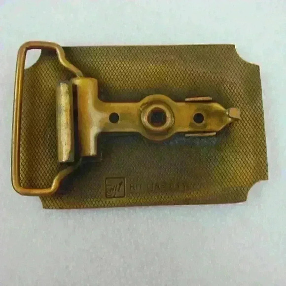 Vintage Belt Buckle Streamline Shippers Brass tone Metal Hit Line USA 1970s RARE - Picture 3 of 12